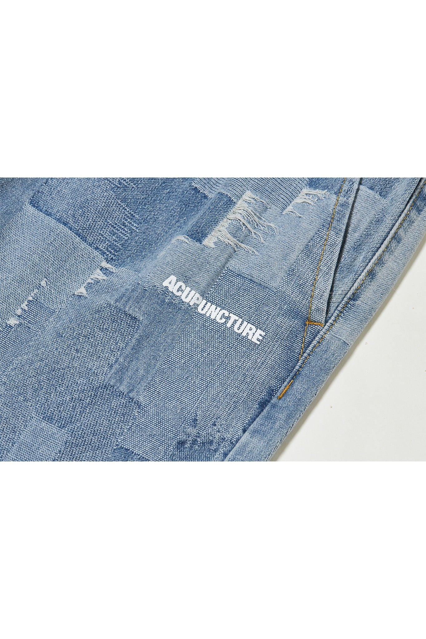 PATCH WORK DENIM SHORT BLUE Acupuncture