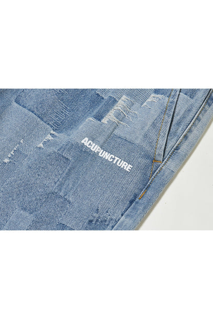 PATCH WORK DENIM SHORT BLUE Acupuncture