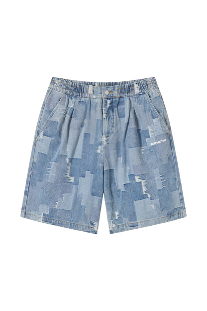 PATCH WORK DENIM SHORT BLUE Acupuncture