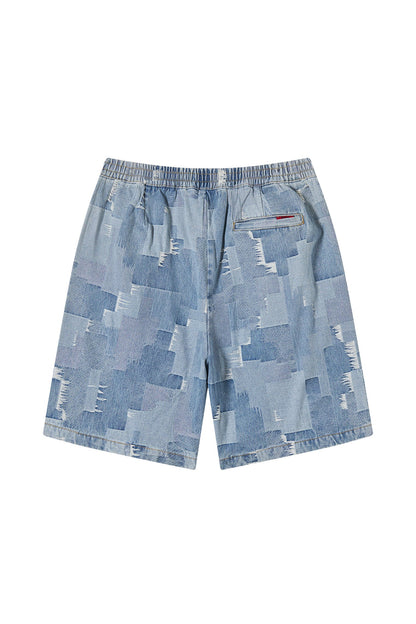 PATCH WORK DENIM SHORT BLUE Acupuncture