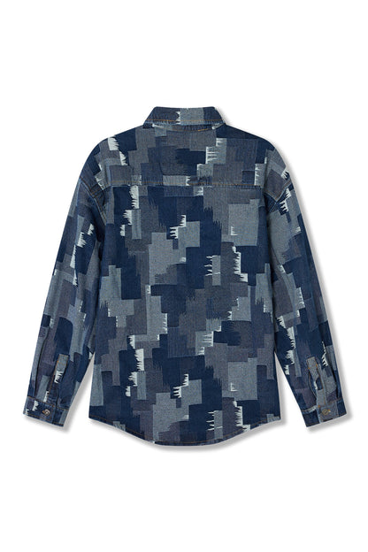 PATCH WORK SHACKET BLUE Acupuncture