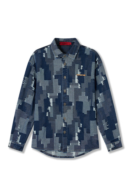 PATCH WORK SHACKET BLUE Acupuncture