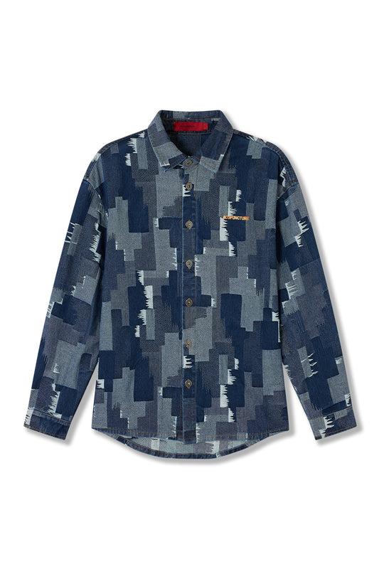 PATCH WORK SHACKET BLUE Acupuncture