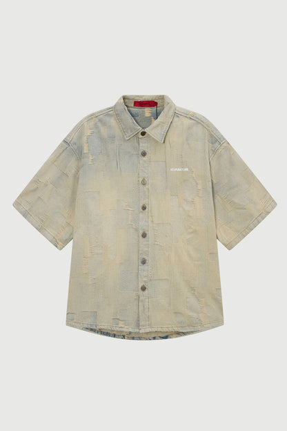 PATCH WORK SHIRT RUSTY BLUE Acupuncture
