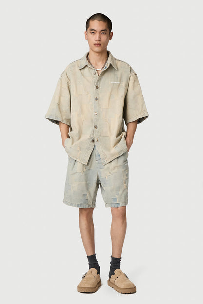 PATCH WORK SHIRT RUSTY BLUE Acupuncture