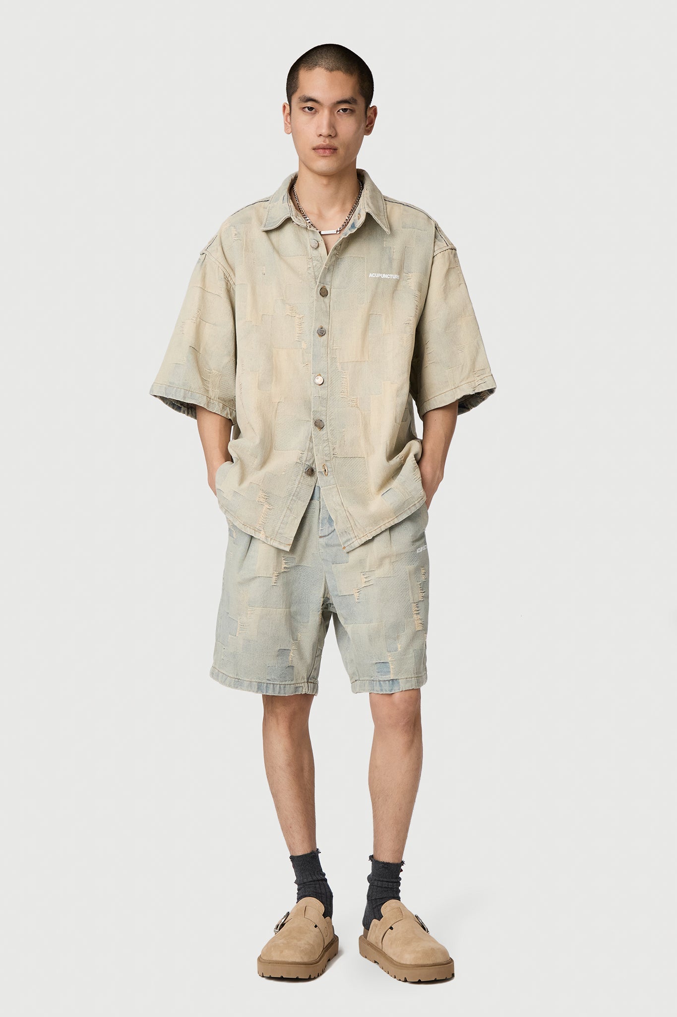 PATCH WORK SHORTS BLUE Acupuncture