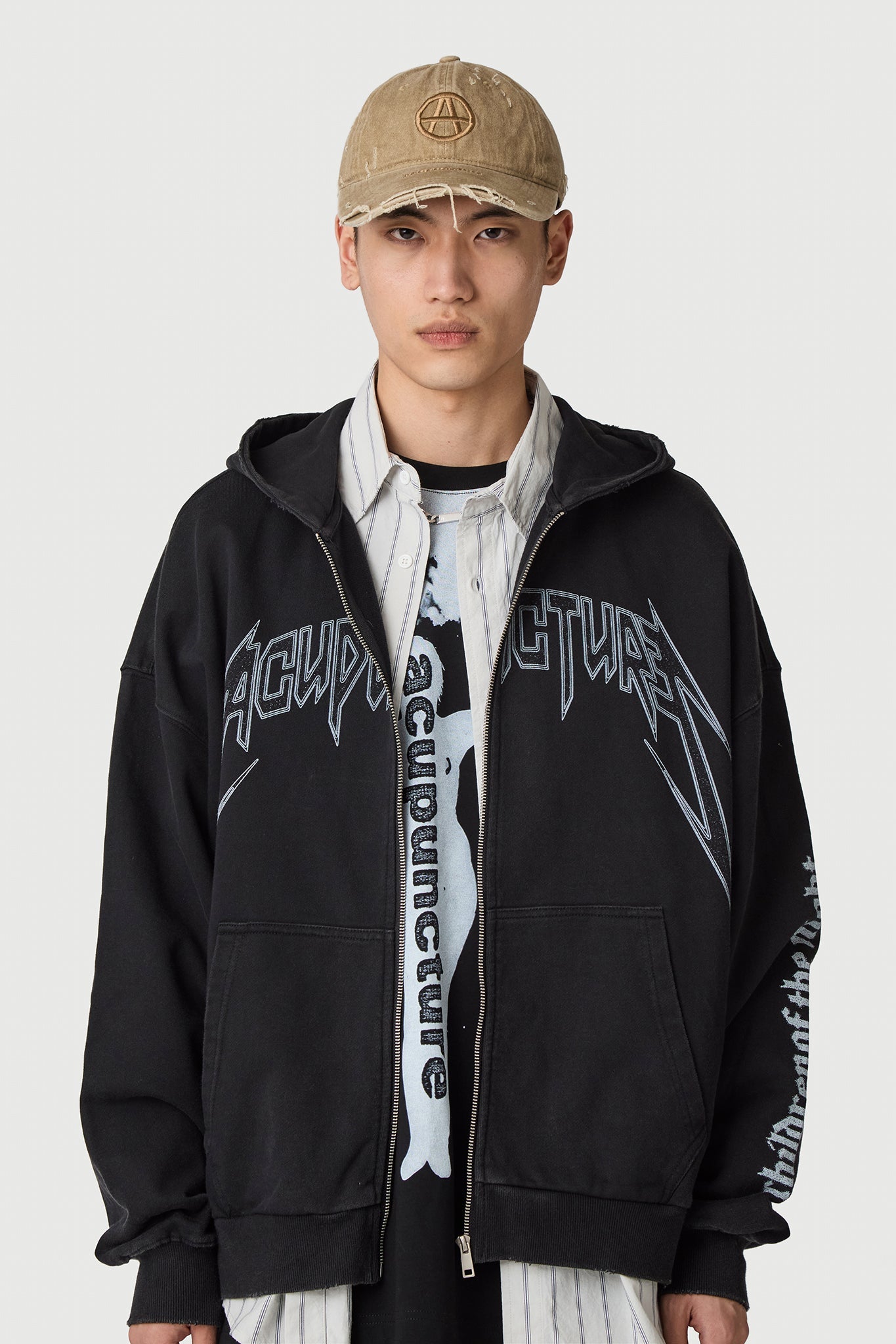 PUNKER ZIP HOODIE 2 WASHED BLACK Acupuncture