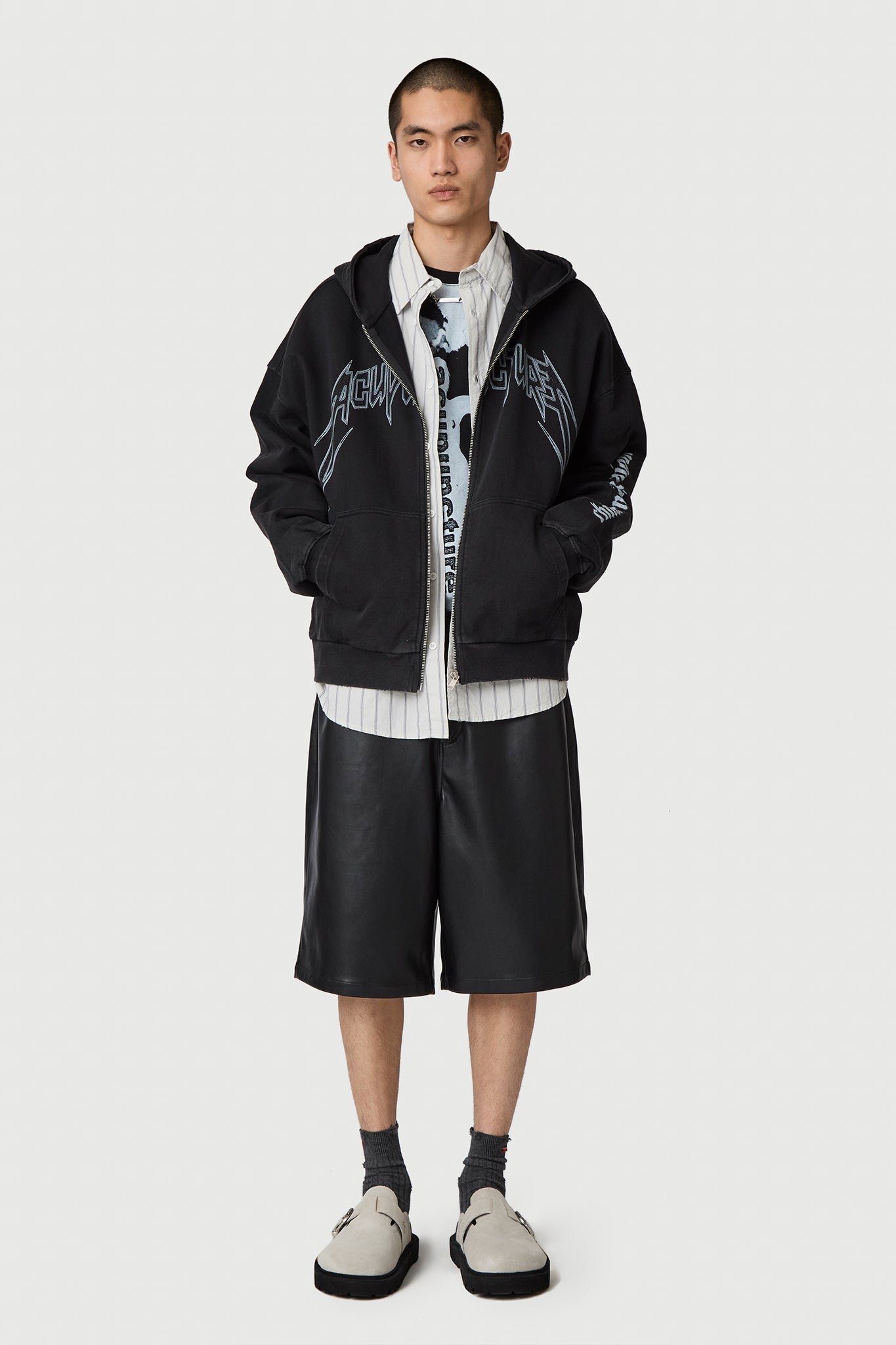 PUNKER ZIP HOODIE 2 WASHED BLACK Acupuncture