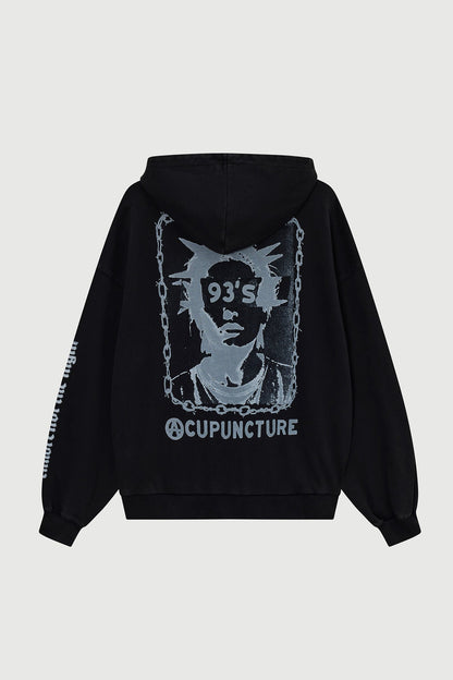PUNKER ZIP HOODIE 2 WASHED BLACK Acupuncture