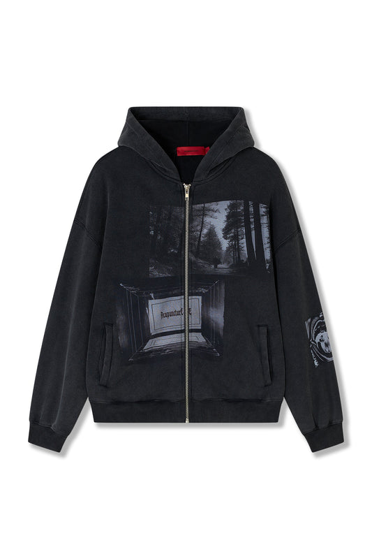 PUNKER ZIP HOODIE WASHED BLACK Acupuncture