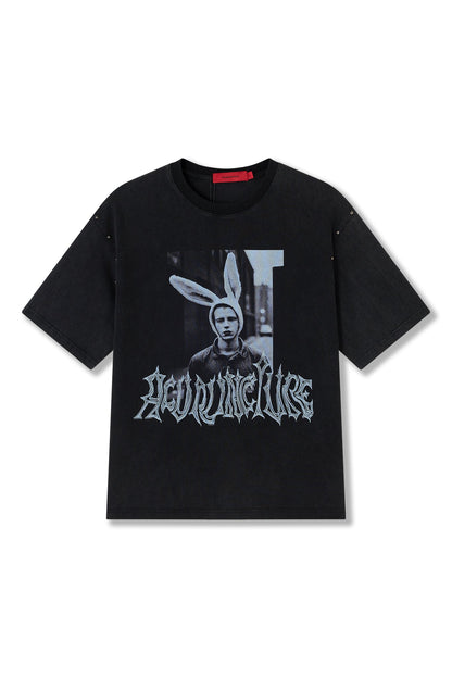 RABBIT T - SHIRT WASHED BLACK Acupuncture