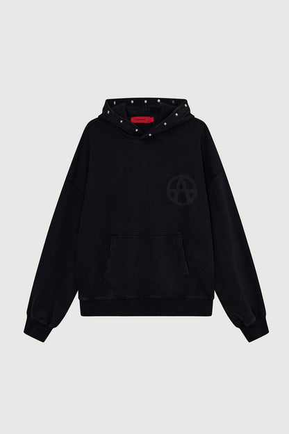 STUDDED ANARCHY HOODIE WASHED BLACK Acupuncture