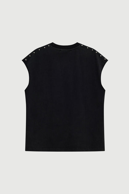 STUDDED METAL SLEEVELESS WASHED BLACK Acupuncture