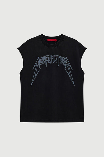 STUDDED METAL SLEEVELESS WASHED BLACK Acupuncture